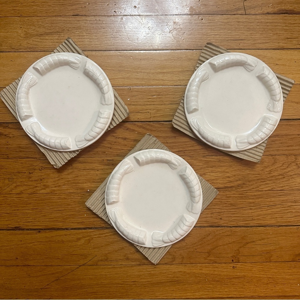 NWT 3Vintage MidCentury Shafford 3D Shrimp/Lobster‎ Tail Appetizer Plates